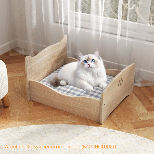 Elevated Pet Bed Frame with Rails and Cute Headboards, Walnut Cat Houses Walnut at Gallery Canada
