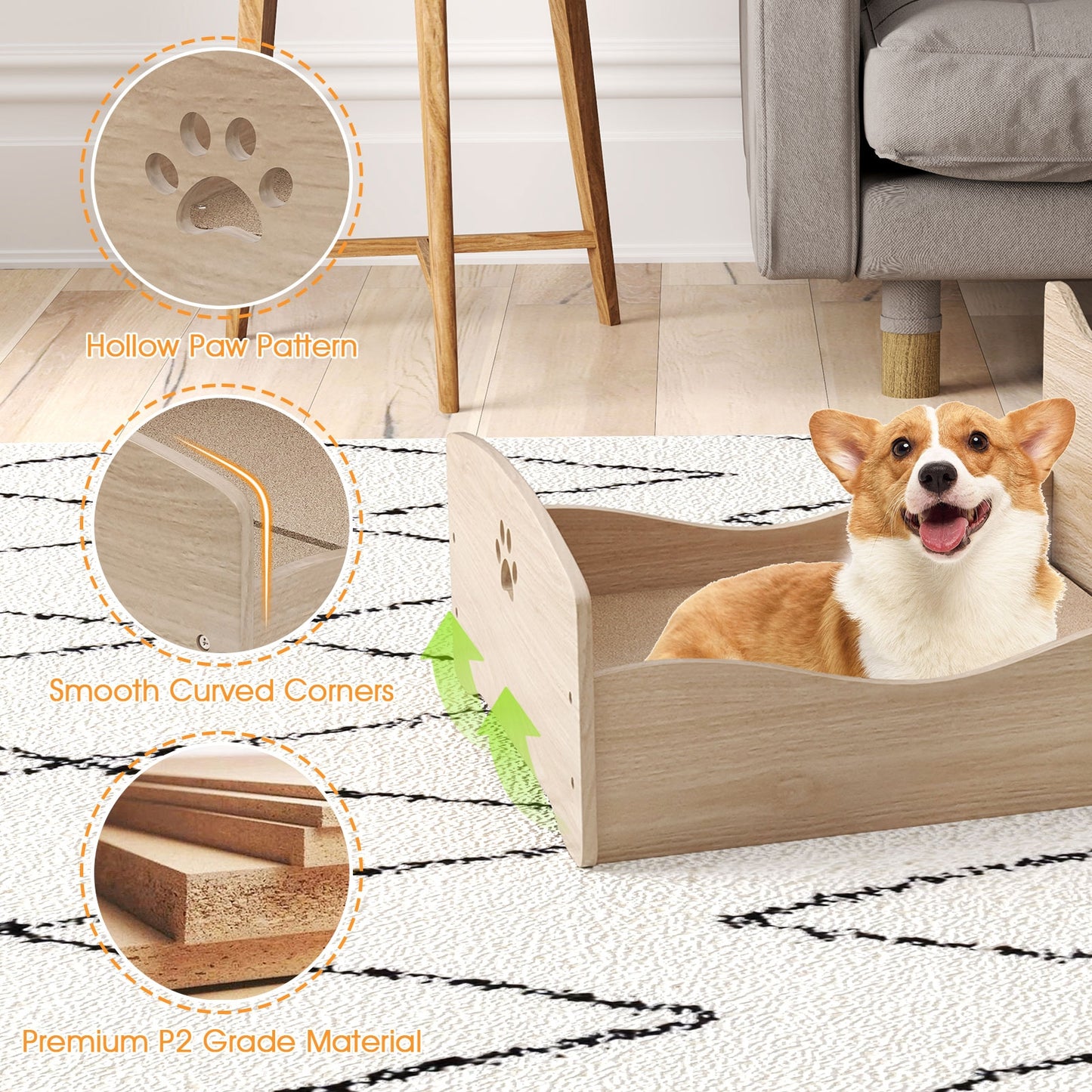 Elevated Pet Bed Frame with Rails and Cute Headboards, Walnut Cat Houses at Gallery Canada