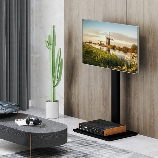 Height Adjustable Floor TV Stand, AV Shelf, 32-70 Inch, Black Entertainment Centers & TV Stands Black at Gallery Canada