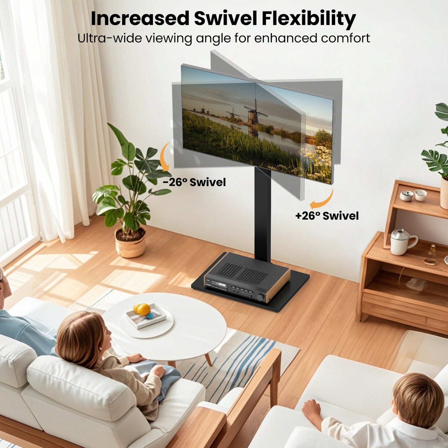 Height Adjustable Floor TV Stand, AV Shelf, 32-70 Inch, Black Entertainment Centers & TV Stands at Gallery Canada