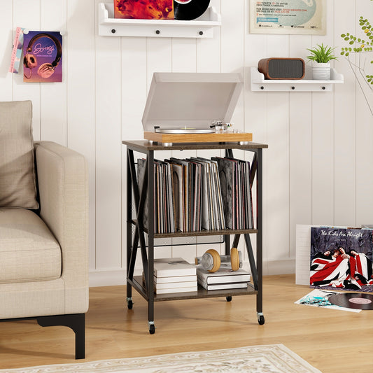 Mid-Century Record Player Stand, Charging Station, Gray End & Side Tables Gray at Gallery Canada