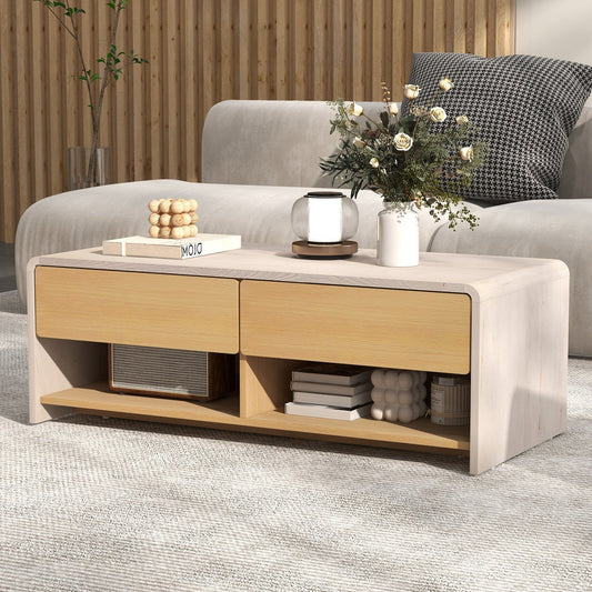 Home Coffee Table with 2 Drawers and 2 Storage Shelf-White & Natural, Natural & White Coffee Tables Natural & White at Gallery Canada