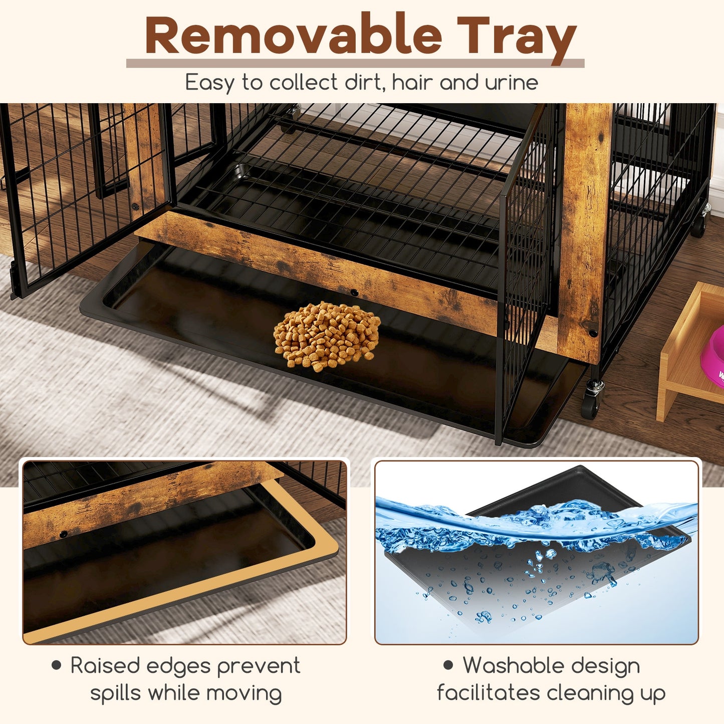 Industrial Dog Kennel with Flip-up Top 3 Lockable Doors and Removable Tray, Rustic Brown Dog Kennels at Gallery Canada