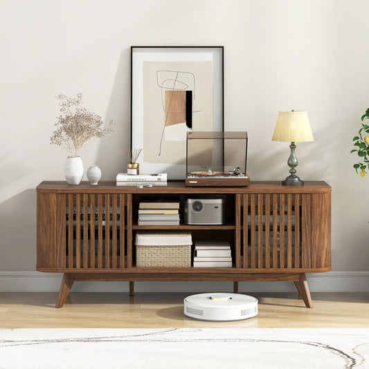 2-Door TV Stand for TVs up to 60 Inches with Adjustable Shelves, Walnut Entertainment Centers & TV Stands Walnut at Gallery Canada