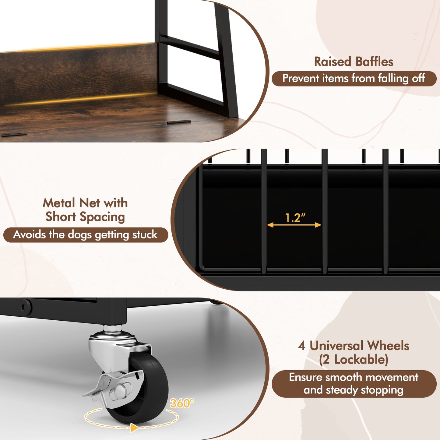 Industrial Dog Kennel Furniture With Storage Shelves, Rustic Brown