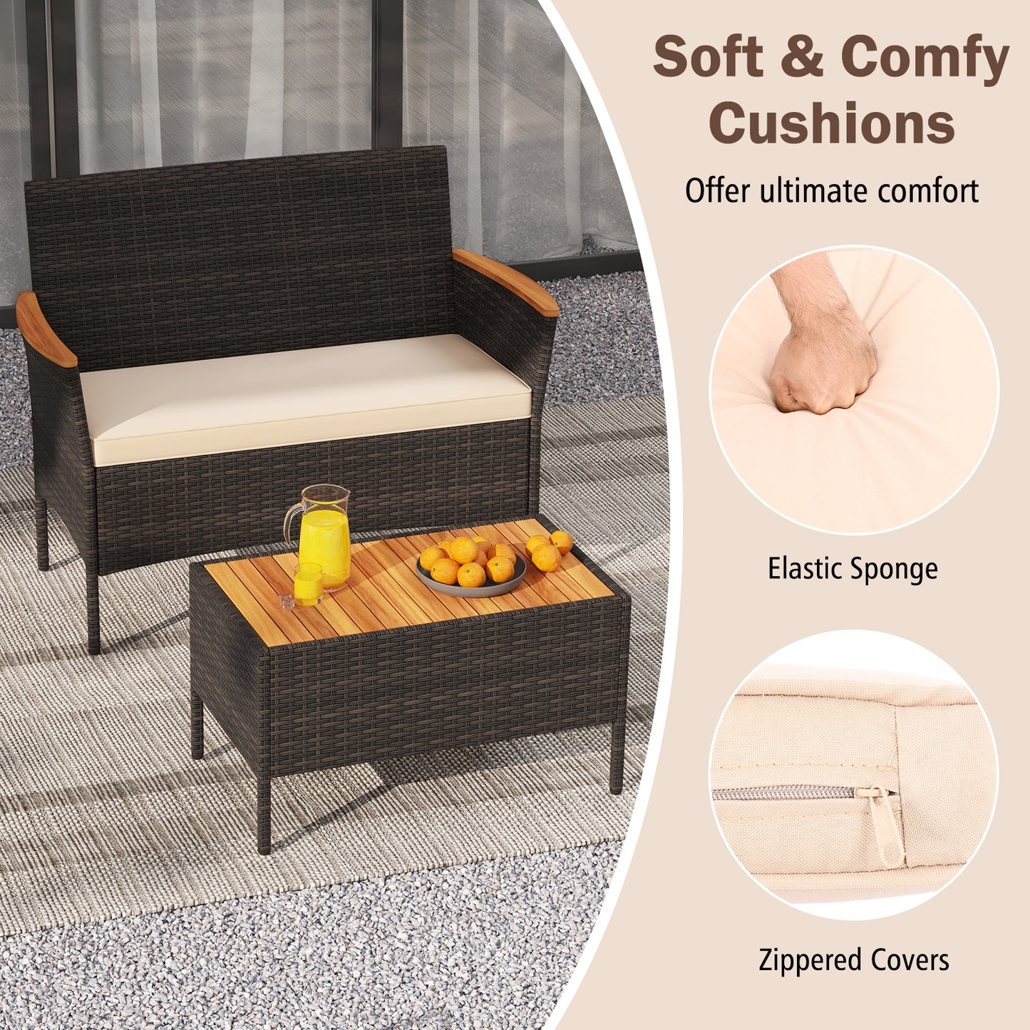 4 Piece Patio Wicker Sofa Set, 2 Rattan Chairs and Loveseat with Table, Brown Patio Conversation Sets at Gallery Canada