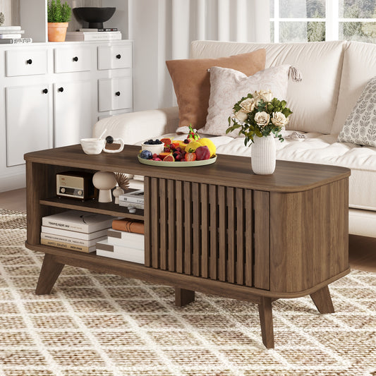 Rectangular Coffee Table With Storage, Adjustable Shelves, Walnut Coffee Tables Walnut at Gallery Canada
