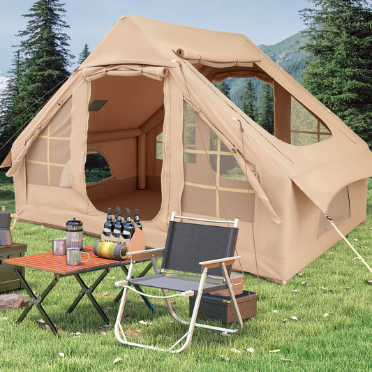 4-6 Person Inflatable Camping Tent, 4 Mesh Windows, 2 Doors, White Tents White at Gallery Canada