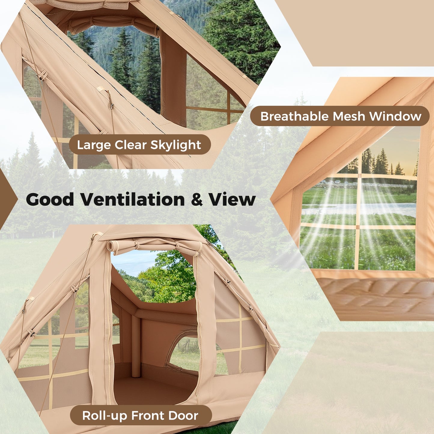 4-6 People Inflatable Camping Tent with 4 Mesh Screen Windows and 2 Doors, White Tents at Gallery Canada