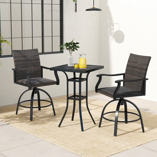 3-Piece PE Wicker Patio Swivel Bar Set, Quick-Dry Foam, Black