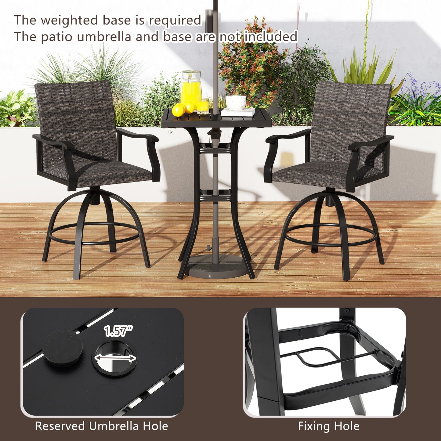 3-Piece PE Wicker Patio Swivel Bar Set, Quick-Dry Foam, Black Patio Bar Furniture at Gallery Canada