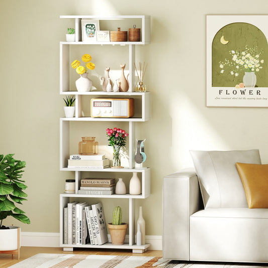 6-Tier Bookcase, Anti-Tipping Kit, White