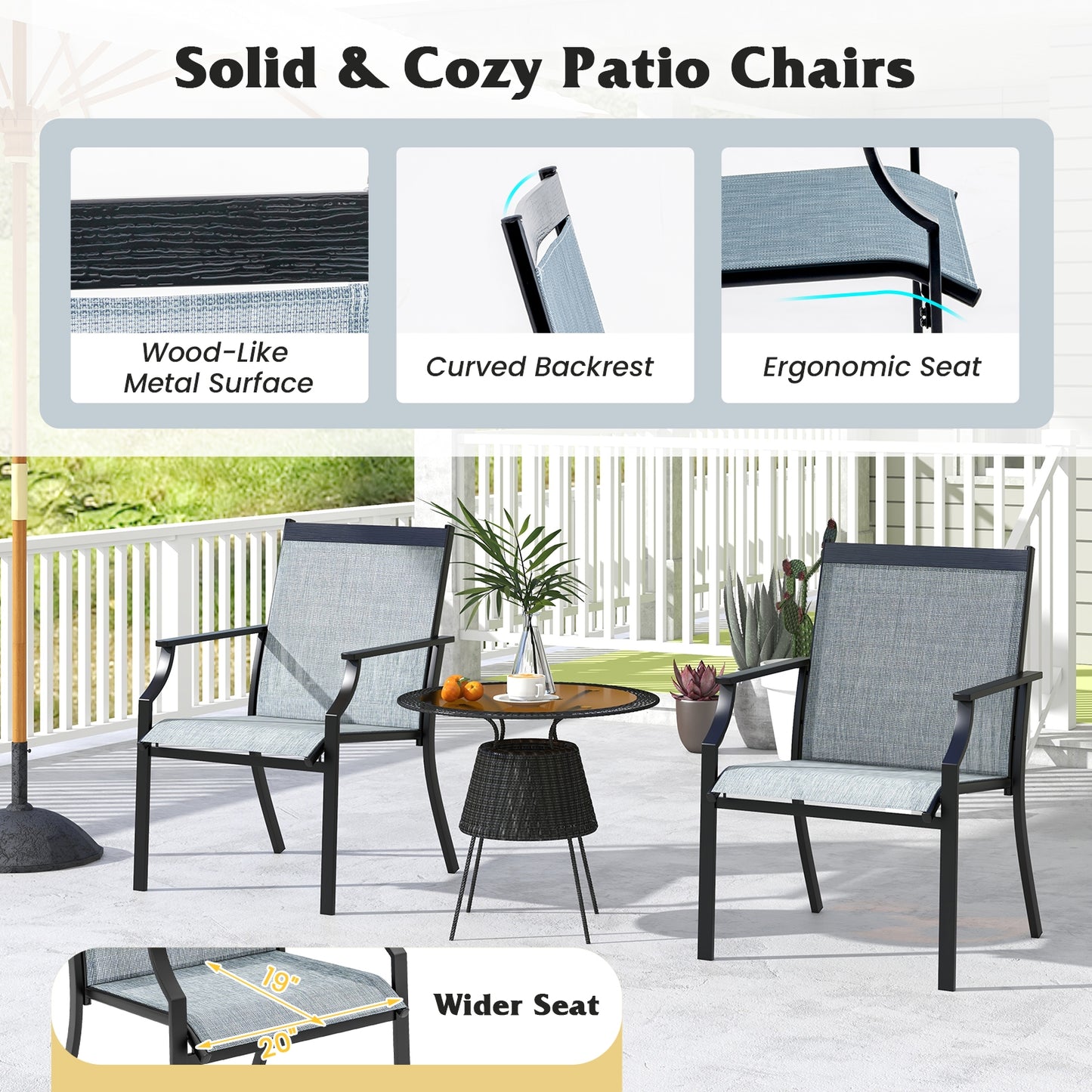Large Outdoor Patio Dining Chairs, 2 Piece Set, Blue Patio Dining Chairs at Gallery Canada