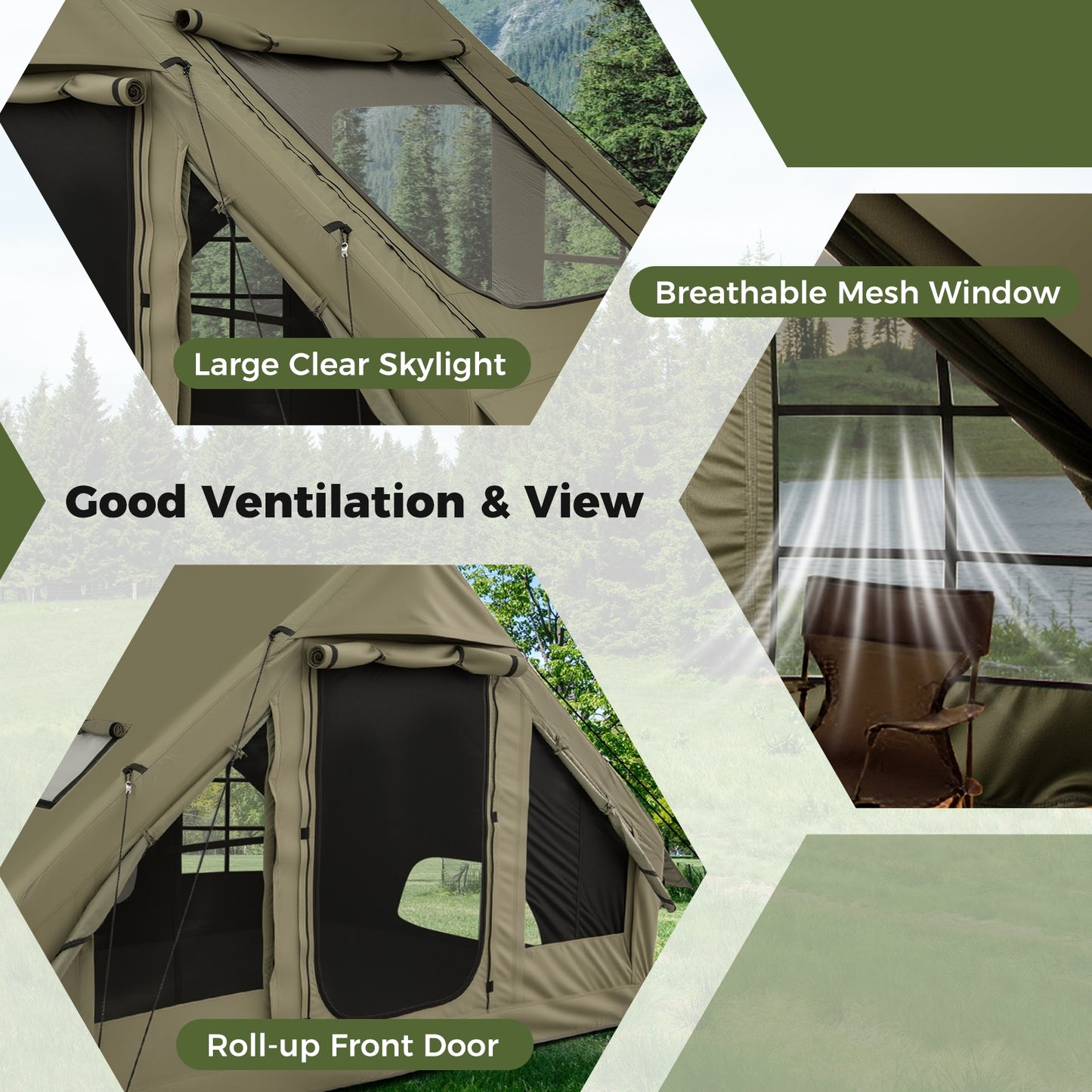 4-6 People Inflatable Camping Tent with 4 Mesh Screen Windows and 2 Doors, Green Tents at Gallery Canada