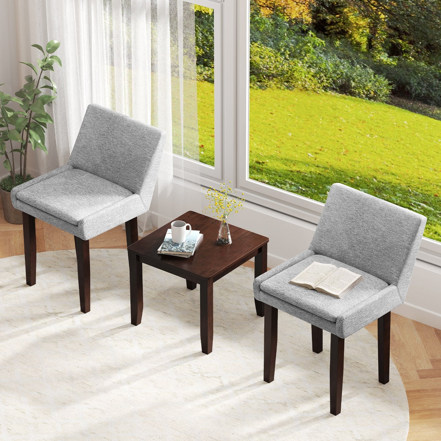 3-Piece Accent Table and Chair Set for Kitchen and Living Room-Brown & Gray, Dark Brown End & Side Tables at Gallery Canada