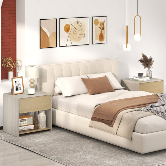 2-Tier Modern Style Nightstand with Drawer and Open Shelf, Oak Nightstands Oak at Gallery Canada