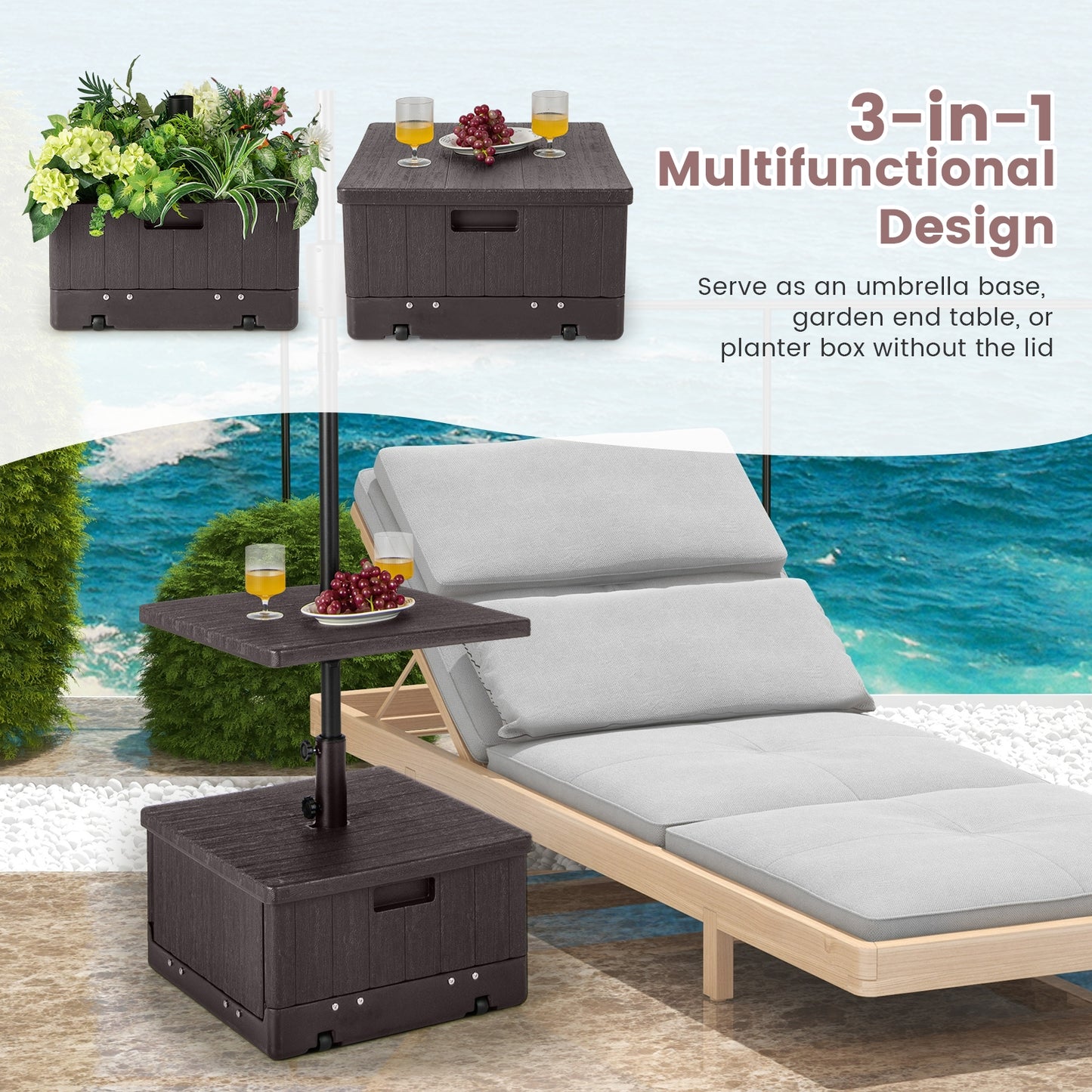 175 LBS Outdoor Fillable Umbrella Base With Table Tray, Brown Outdoor Umbrella Bases at Gallery Canada