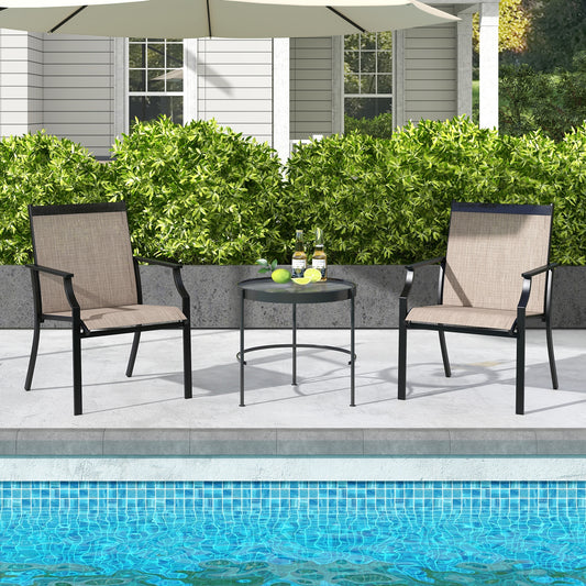 2 Piece Patio Dining Chairs Large Outdoor Chairs with Breathable Seat and Metal Frame, Brown Patio Dining Chairs Brown at Gallery Canada