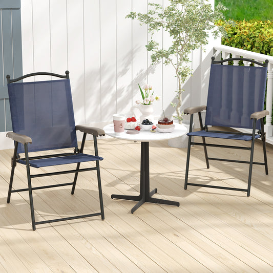 Patio Folding Sling Back Camping Deck Chairs, Set of 2, Navy Patio Dining Chairs Navy at Gallery Canada