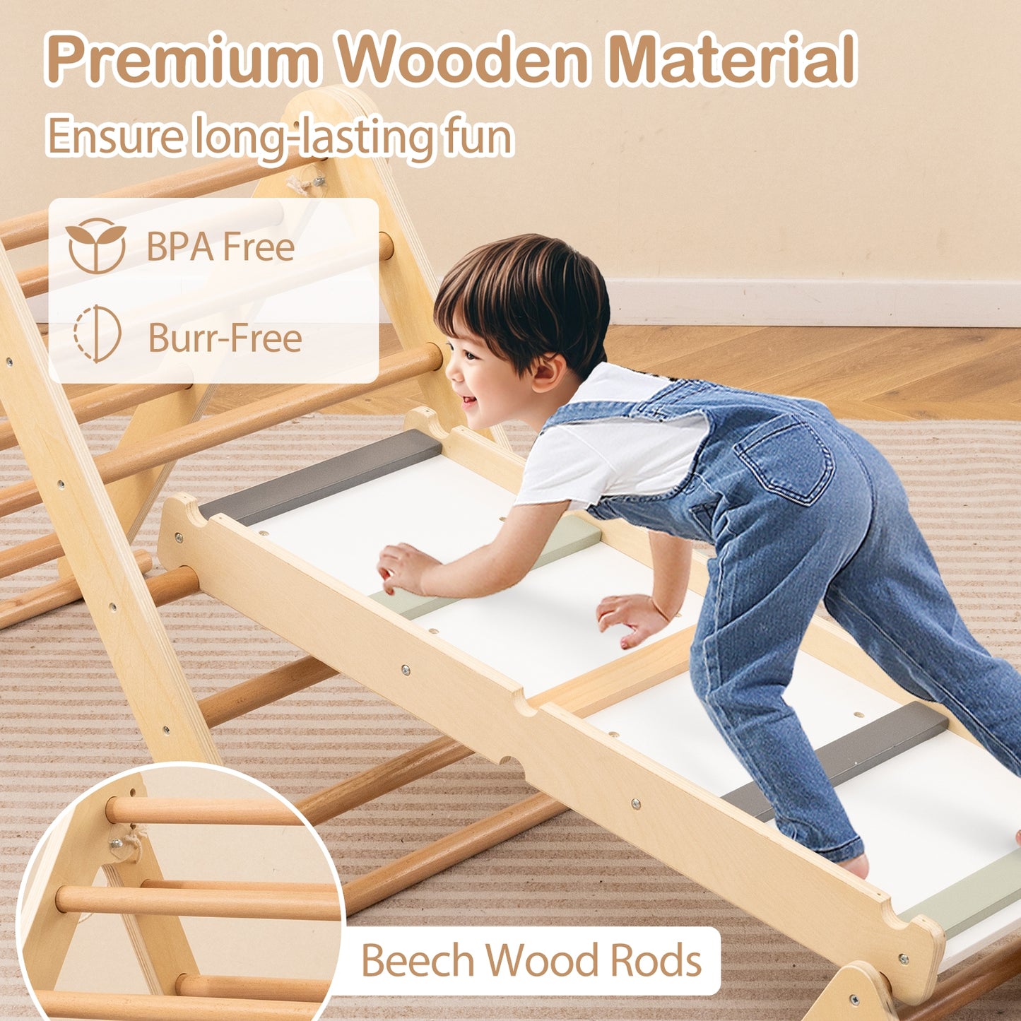 3-In-1 Pikler Triangle Climbing Set, Foldable, With Ramp, Natural Climbers & Slides at Gallery Canada