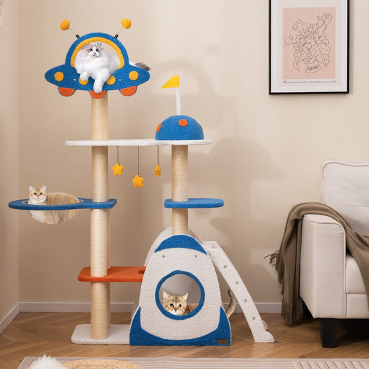 Space Theme Cat Tree Multi-level Cat Tower with Sisal Covered Scratching Posts, Multicolor Cat Trees Condos & Scratchers Multicolor at Gallery Canada