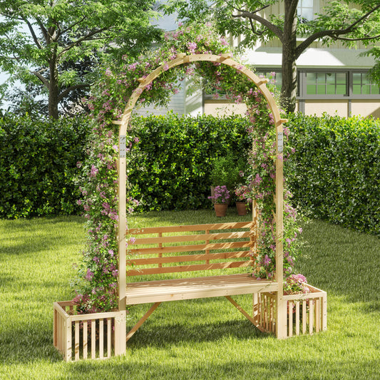 Wooden Garden Bench Arbor Arch For Climbing Plants, Natural Outdoor Decor Natural at Gallery Canada