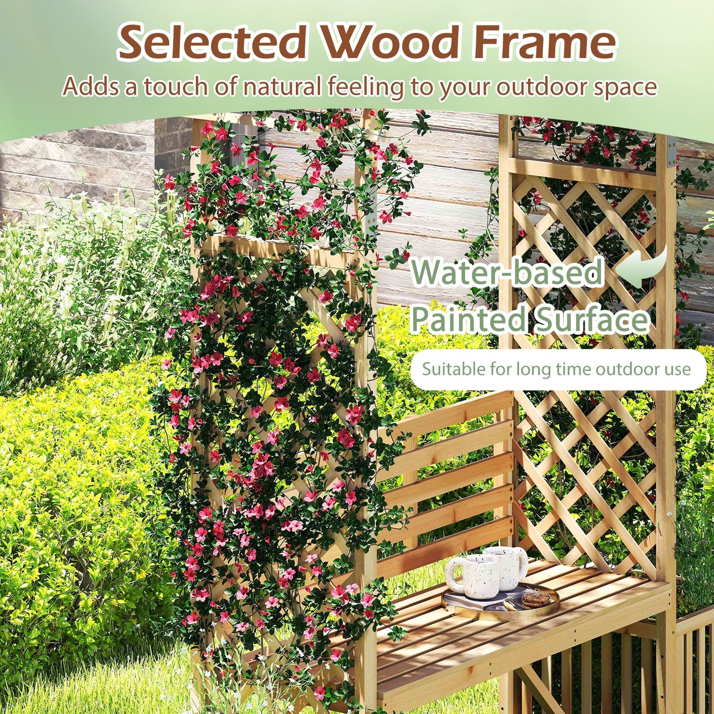 Wooden Garden Bench Arbor Arch For Climbing Plants, Natural Outdoor Decor at Gallery Canada