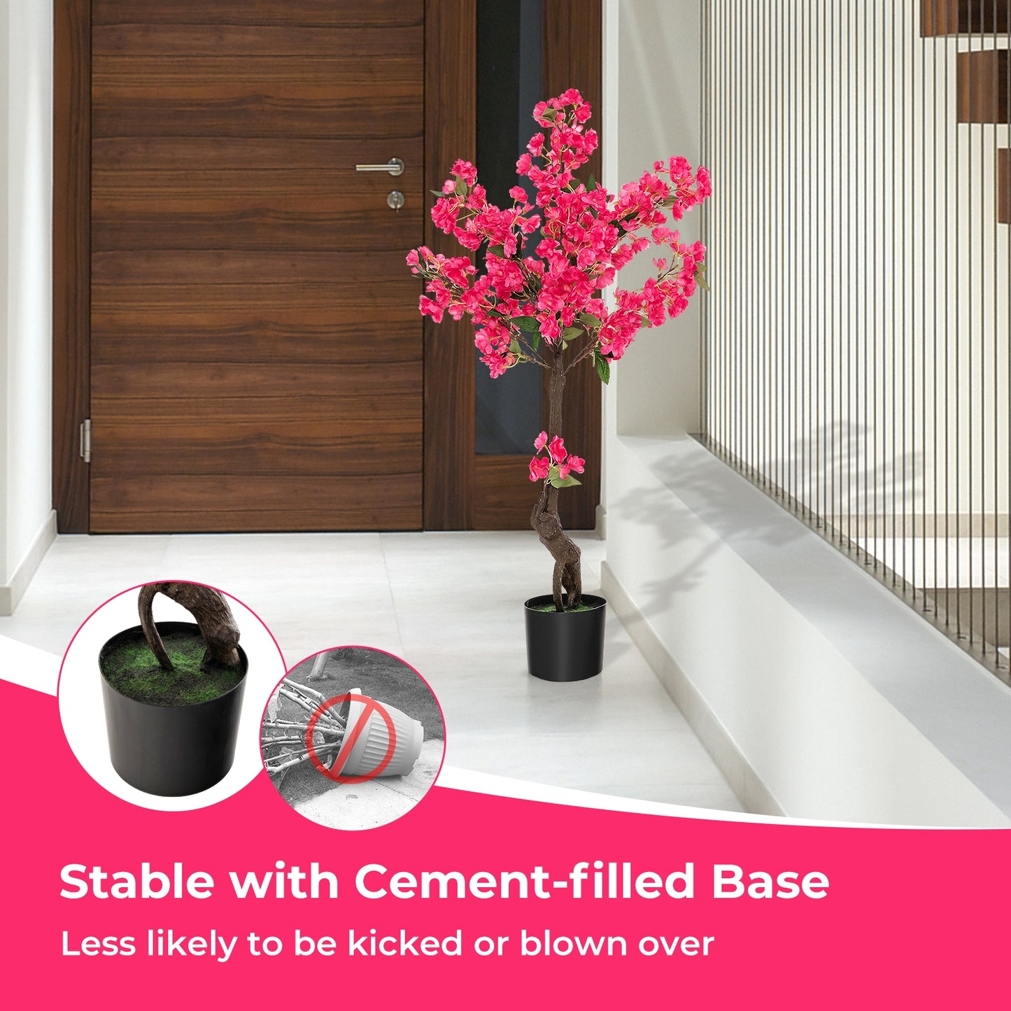 2 Pack 41 Inch Artificial Plum Blossom Tree Fake Floral Plant with 92 Flowers, Red Faux Plants at Gallery Canada