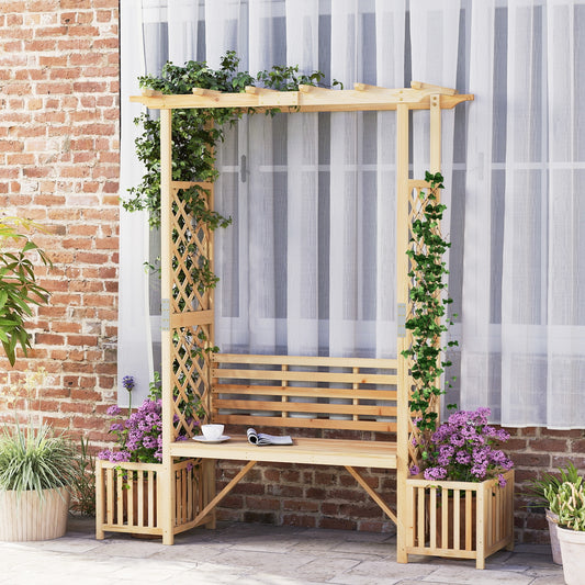 Patio Garden Bench Arbor Arch, Outdoor Wood Decorative Seating, Natural Outdoor Decor Natural at Gallery Canada