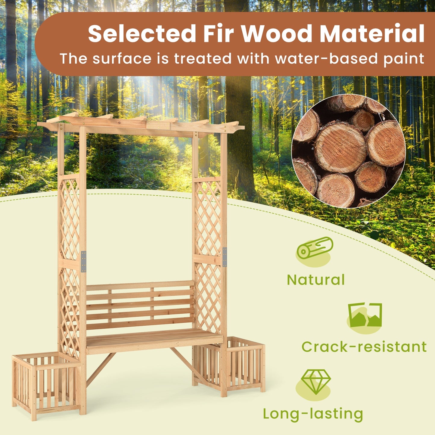 Patio Garden Bench Arbor Arch, Outdoor Wood Decorative Seating, Natural Outdoor Decor at Gallery Canada