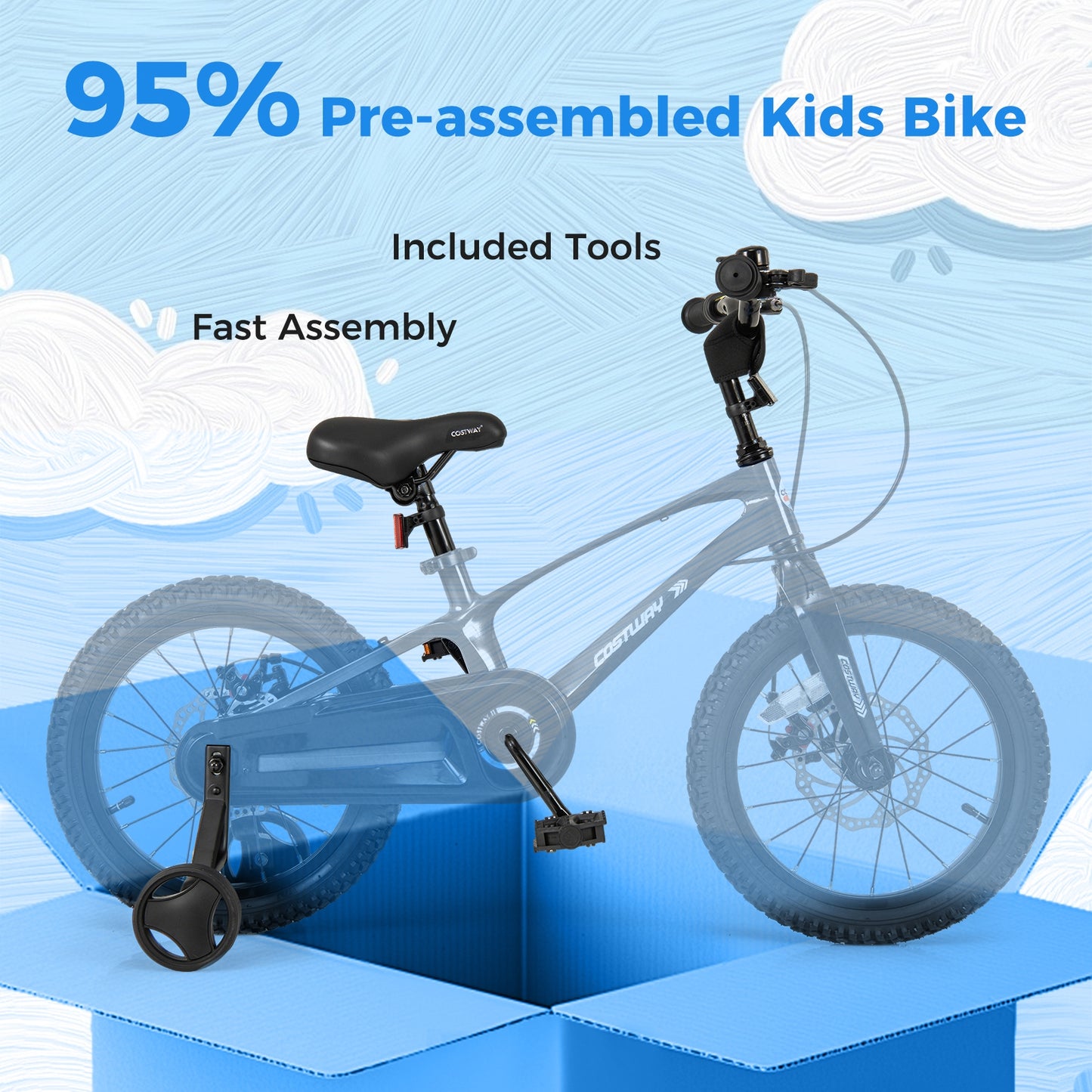 16 Inch Kids Bike, Lightweight, Training Wheels, Aged 4-7, Black Kids Bike at Gallery Canada