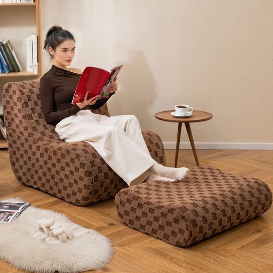 Bean Bag Chair with Ottoman and High Elasticity Sponge, Brown Sofas & Loveseats Brown at Gallery Canada