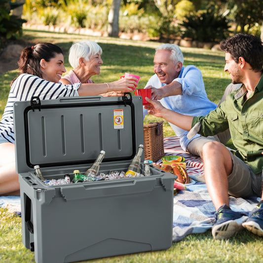 50 QT Rotomolded Cooler, Insulated Ice Chest, Cup Holders, Gray Coolers Gray at Gallery Canada
