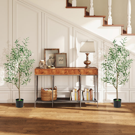 4.5 Feet Artificial Olive Tree, Realistic Fruits, Set of 2, Green Faux Plants Green at Gallery Canada