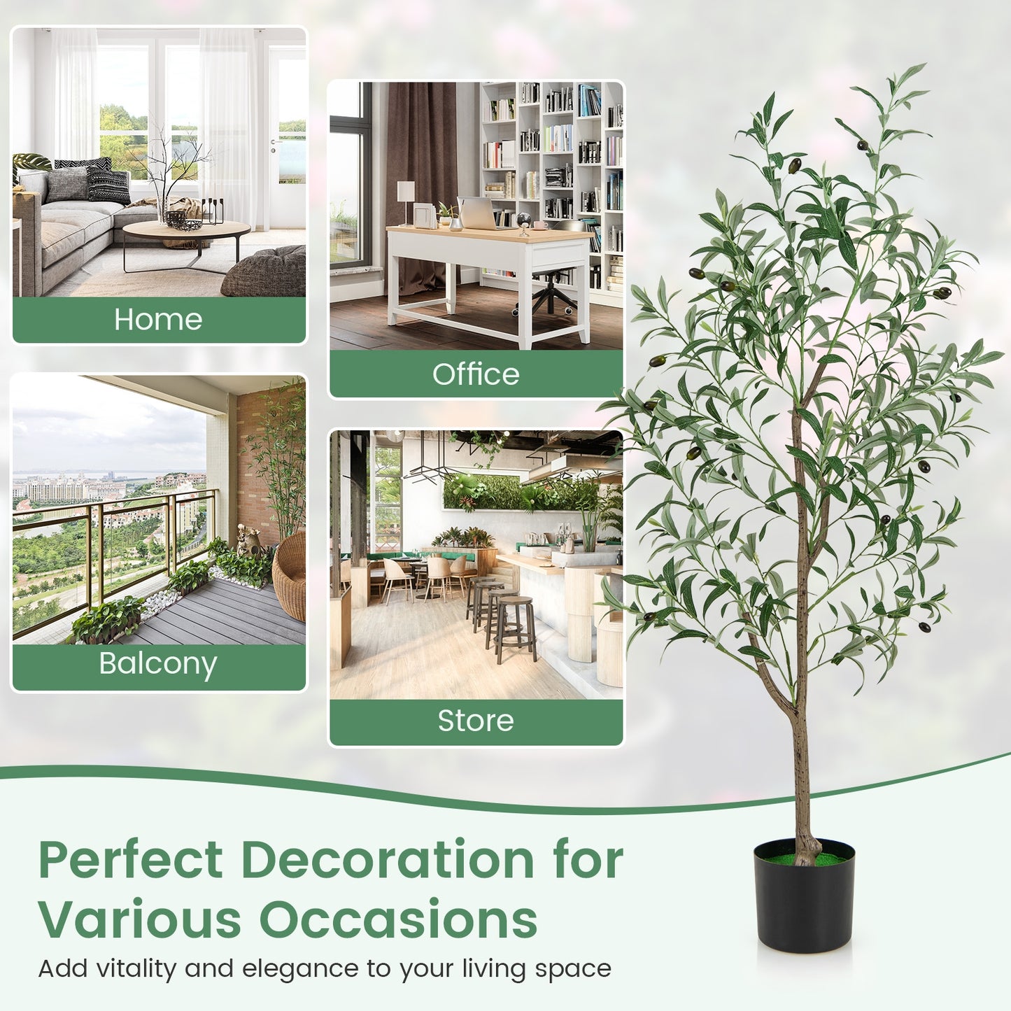 4.5 Feet Artificial Olive Tree, Realistic Fruits, Set of 2, Green Faux Plants at Gallery Canada