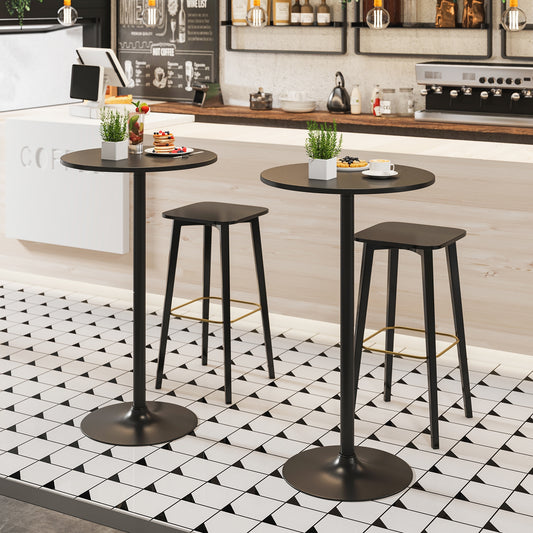 24 Inch Round Cocktail Table, Metal Base, MDF Top, Set of 2, Black Bar Tables Black at Gallery Canada