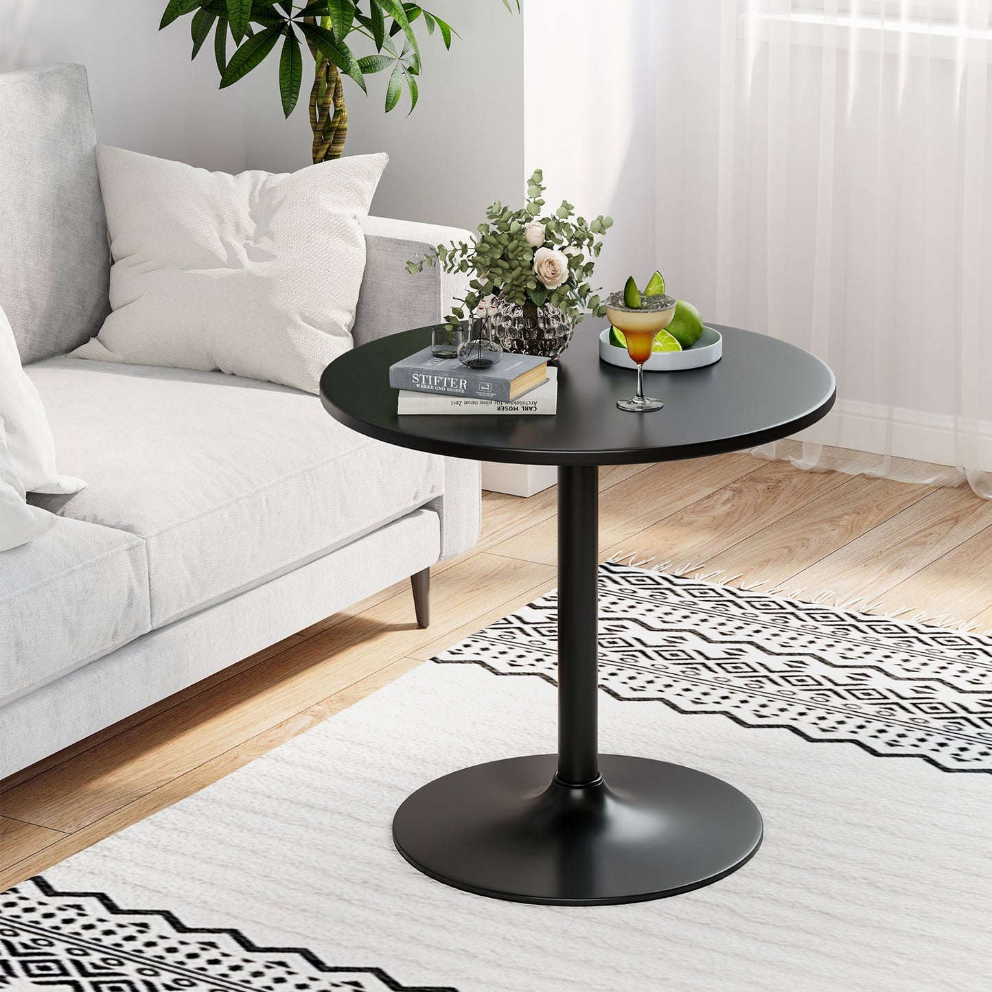 24 Inch Round Cocktail Table, Metal Base, MDF Top, Set of 2, Black Bar Tables at Gallery Canada