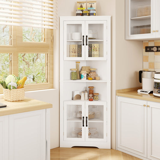 67 Inch Corner Cabinet, Tempered Glass Doors, White Sideboards Cabinets & Buffets White at Gallery Canada
