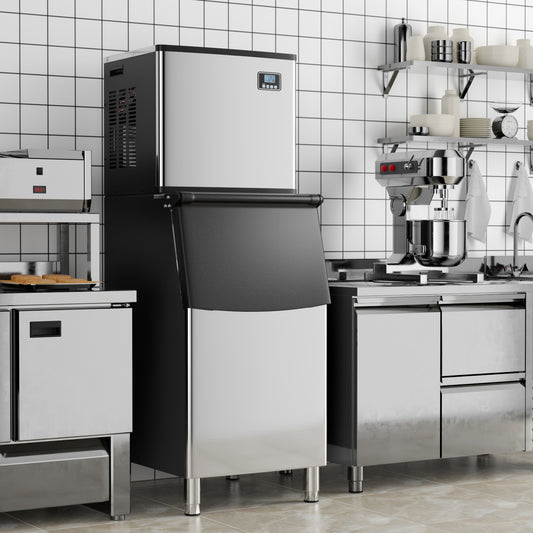 Commercial Ice Maker Machine, 418 LBS/24H, 200 LBS Storage Bin, Silver Ice Makers Silver at Gallery Canada