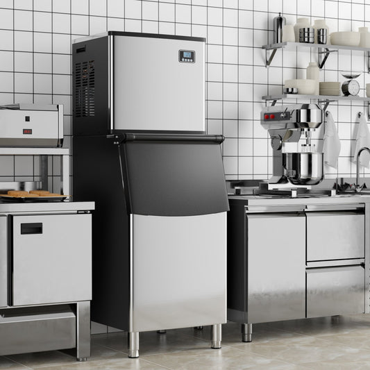 Commercial Ice Maker Machine, 418 LBS/24H, 200 LBS Storage Bin, Silver Ice Makers Silver at Gallery Canada
