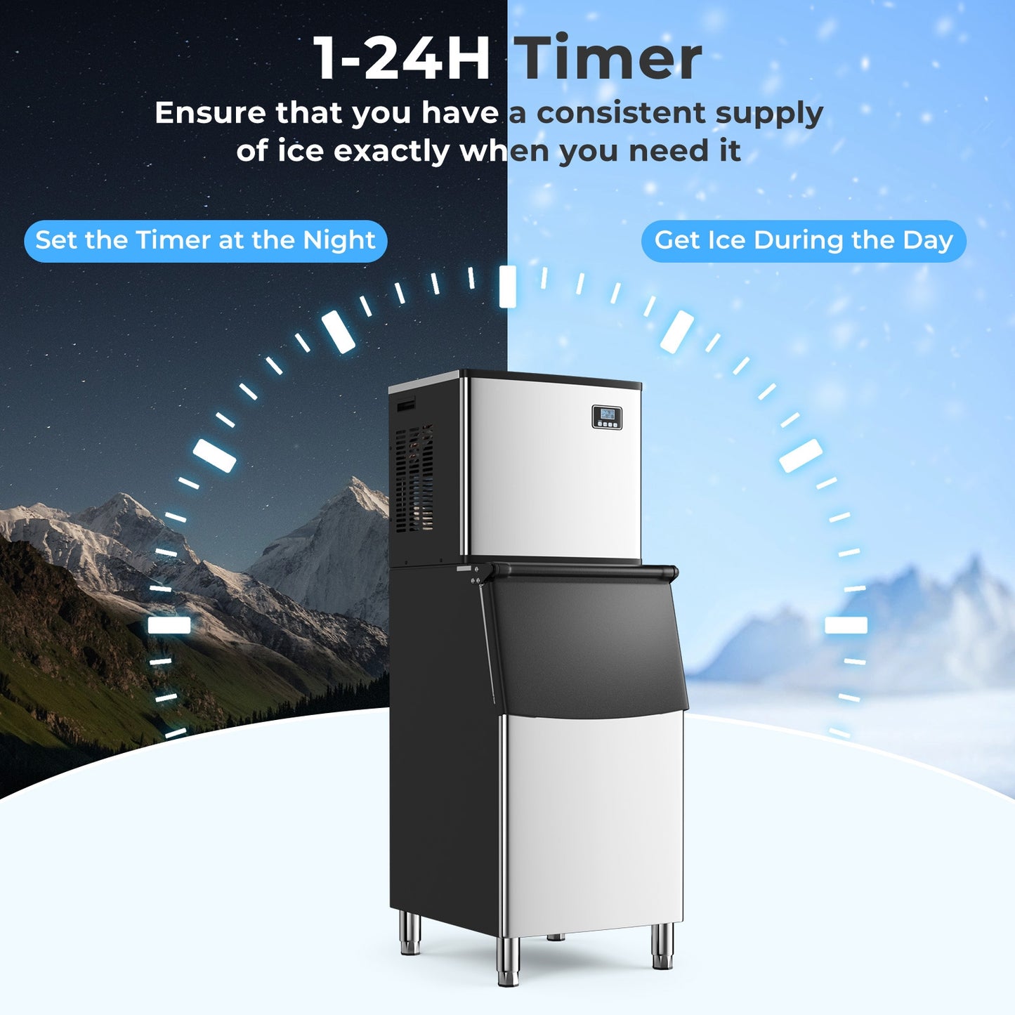 Commercial Ice Maker Machine, 418 LBS/24H, 200 LBS Storage Bin, Silver Ice Makers at Gallery Canada