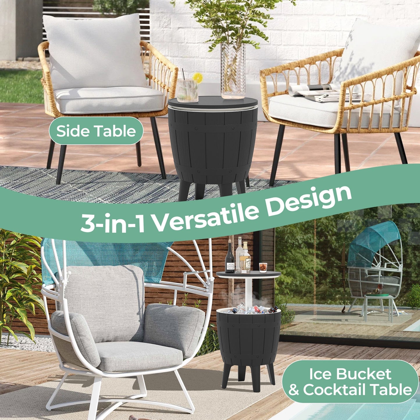 10 Gallon Cooler Bar Table Outdoor Coffee Table Ice Bucket with Telescopic Tabletop for Beer and Wine, Black Coolers at Gallery Canada