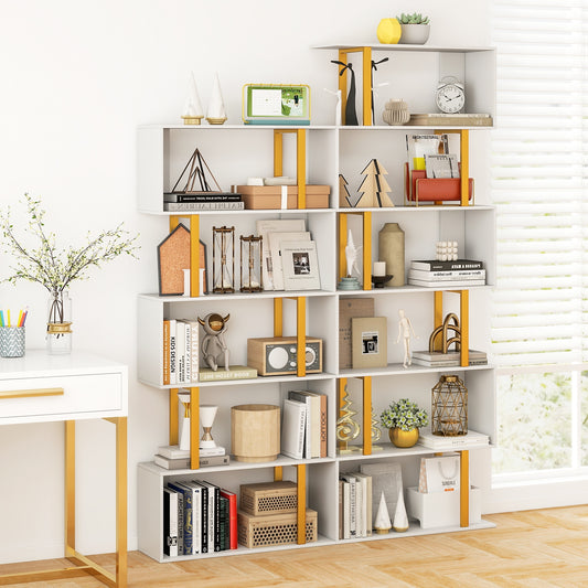 Geometric Bookcase, 6-Tier, Metal Frame, Anti-Tipping Kits, White Bookcases White at Gallery Canada