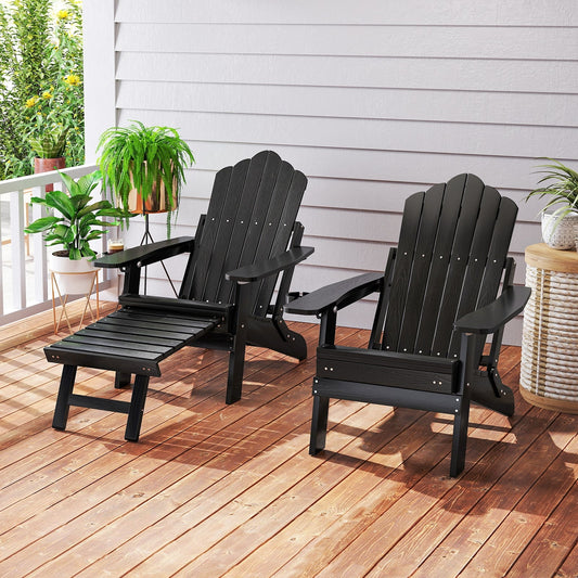 All-Weather HIPS Patio Adirondack Lounge Chair, Retractable Footrest, Black Adirondack Chairs Black at Gallery Canada