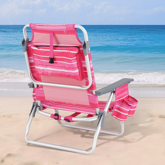 Folding Backpack Beach Chair With Pillow, 2 Pieces, Red & White