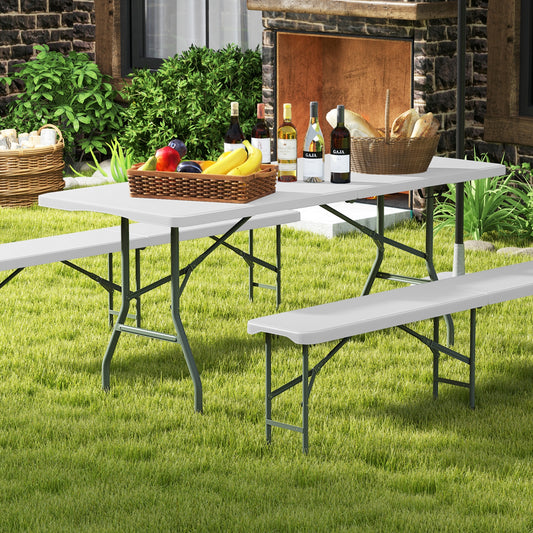 6 ft Portable Folding Table 350 LBS Fold-in-Half Table with HDPE Tabletop, White Camping Furniture White at Gallery Canada