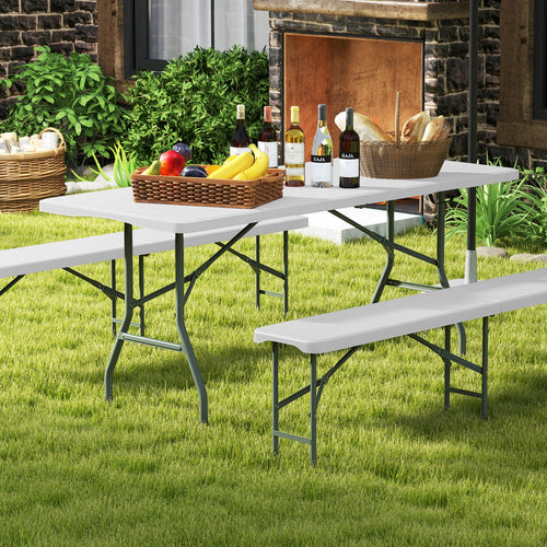 6 ft Portable Folding Table 350 LBS Fold-in-Half Table with HDPE Tabletop, White