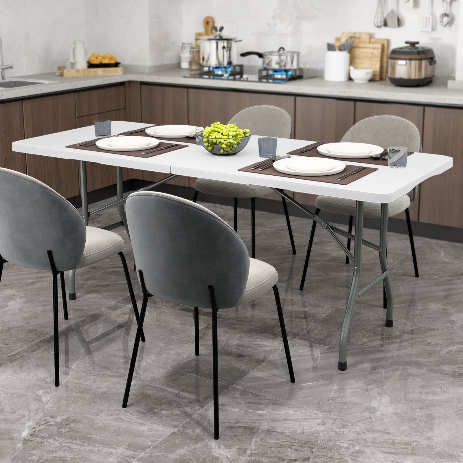 6 ft Portable Folding Table 350 LBS Fold-in-Half Table with HDPE Tabletop, White Camping Furniture at Gallery Canada