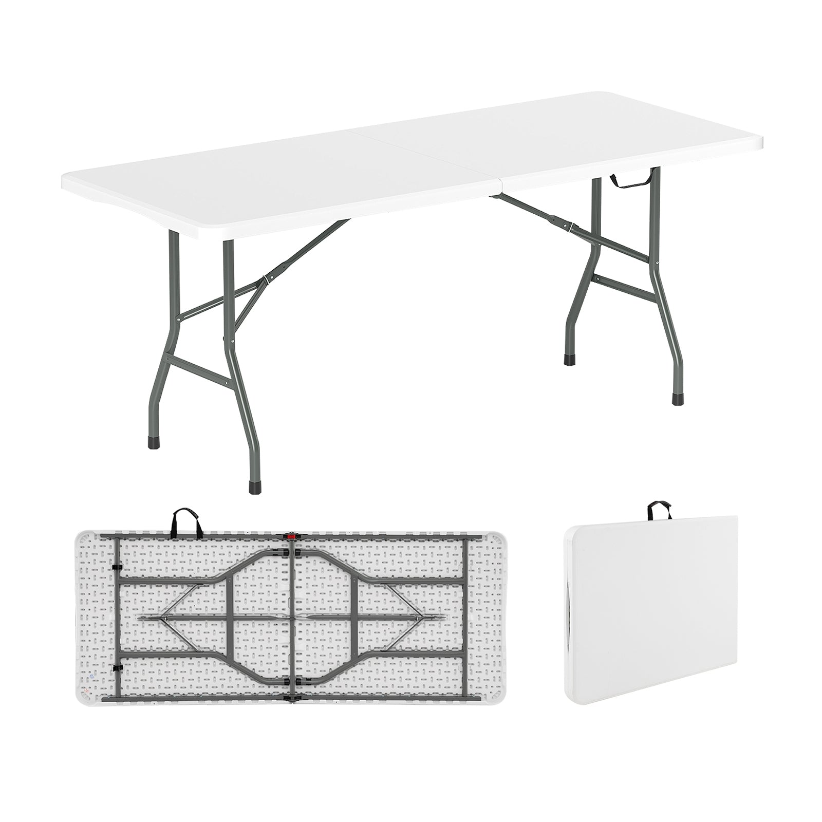 6 ft Portable Folding Table 350 LBS Fold-in-Half Table with HDPE Tabletop, White Camping Furniture at Gallery Canada