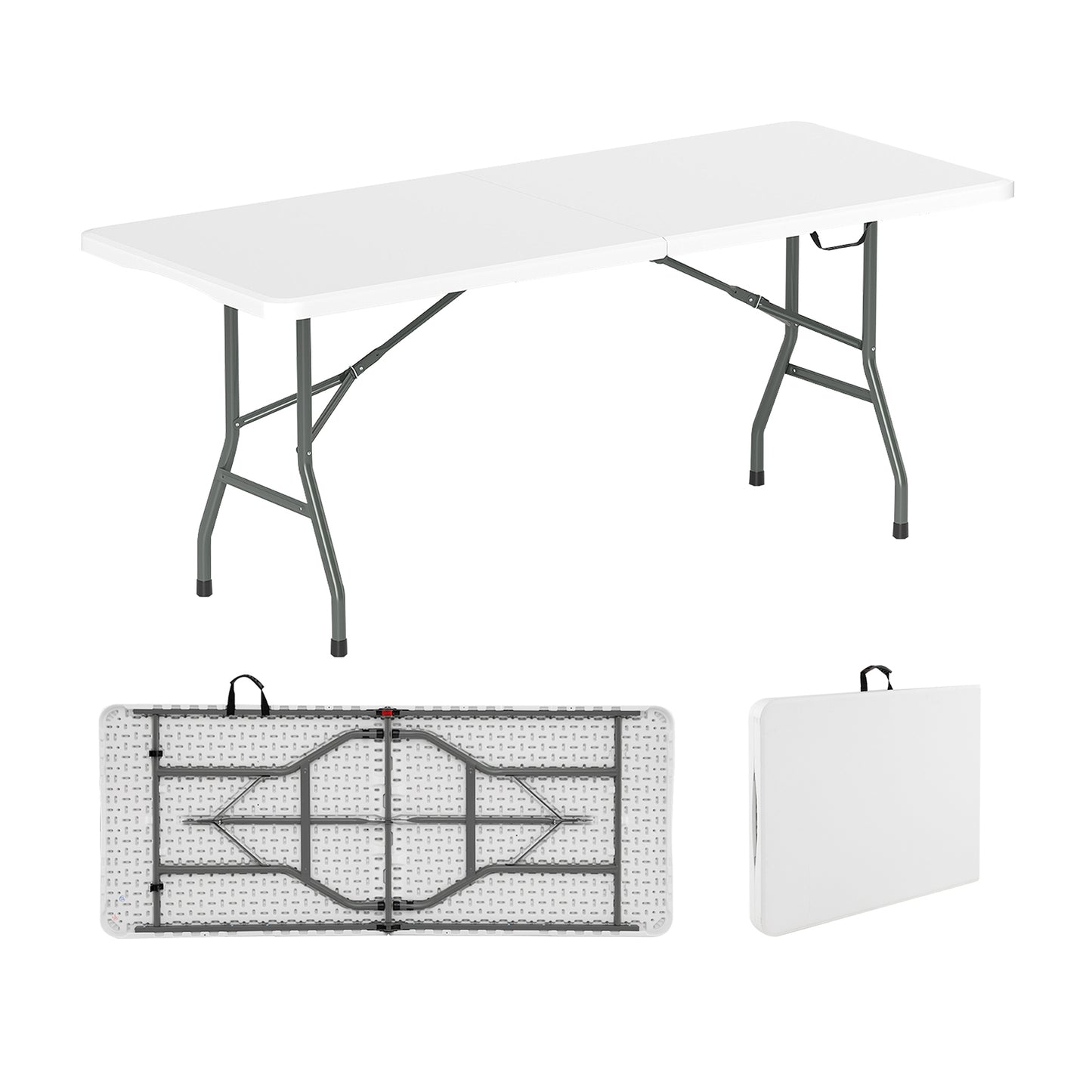 6 ft Portable Folding Table 350 LBS Fold-in-Half Table with HDPE Tabletop, White Camping Furniture at Gallery Canada